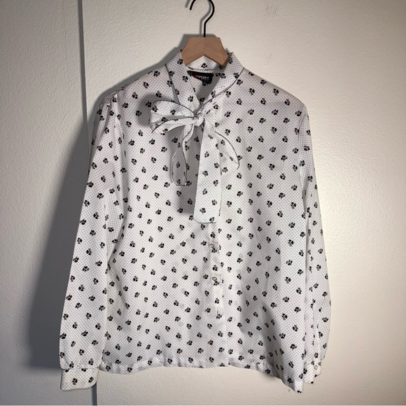 Russ Tops - VINTAGE RRRRUSS lightweight romantic goth floral cottagecore neck bow blouse L